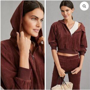 Anthropologie Daily Practice Velour Corduroy Hoodie in Brown Size XS